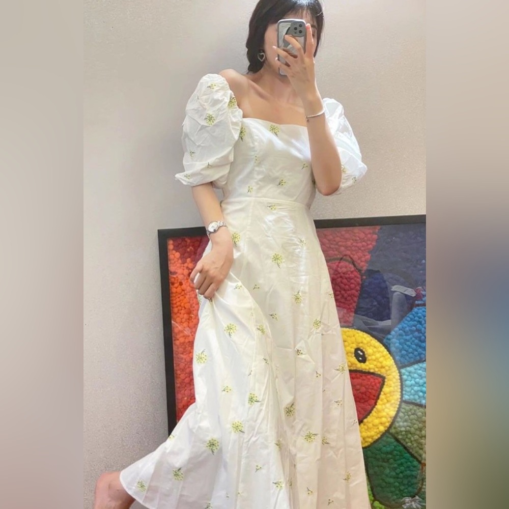 #106 - ZARA White Embroidered Poplin Long Dress -  Size Small - Picture 7 of 15